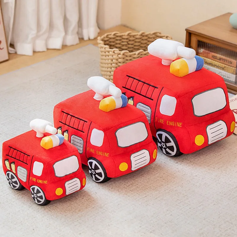 Simulation Cartoon Fire Engine Excavator Plush Toys Stuffed Doll for Kids Baby Hug Home Decoration Pillow Birthday Gifts