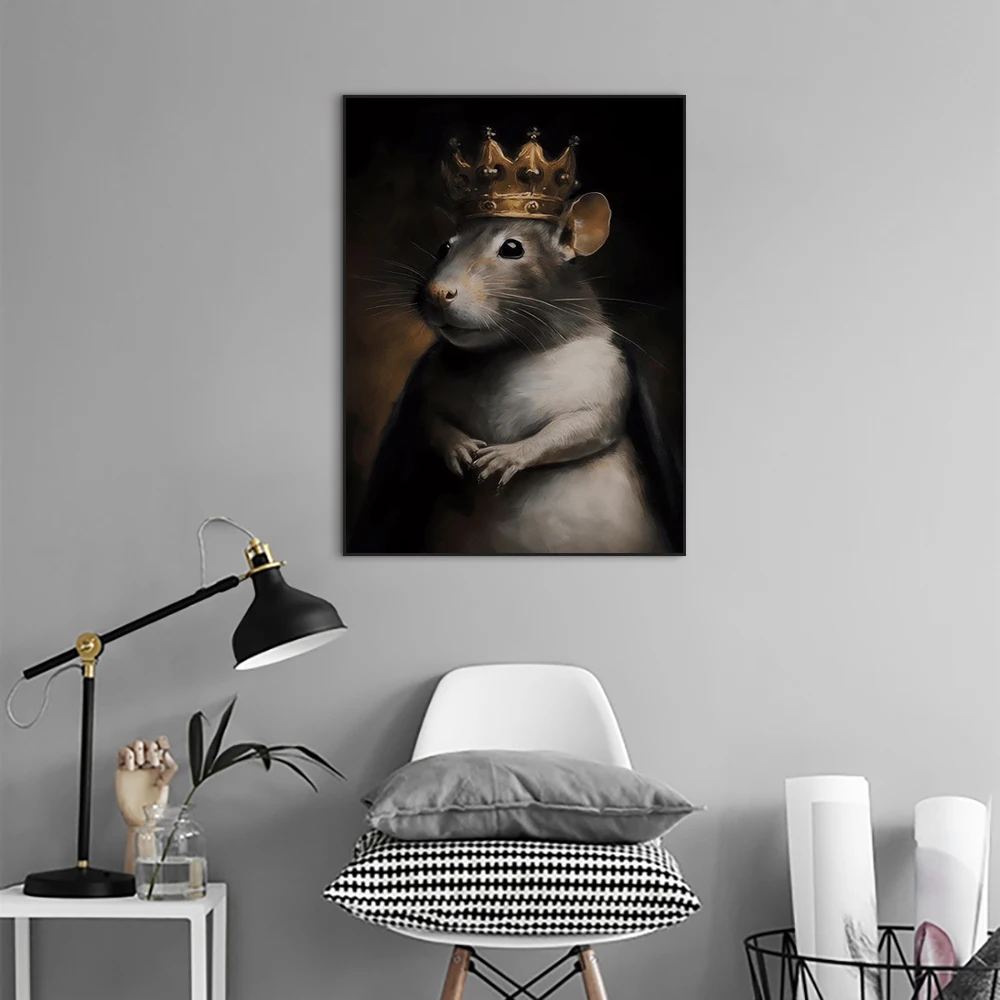 1pc frameless Canvas Painting Classic Abstract Wall Art Creative Animal Vintage Rat King Bag Crown HD Canvas Print Poster Home L