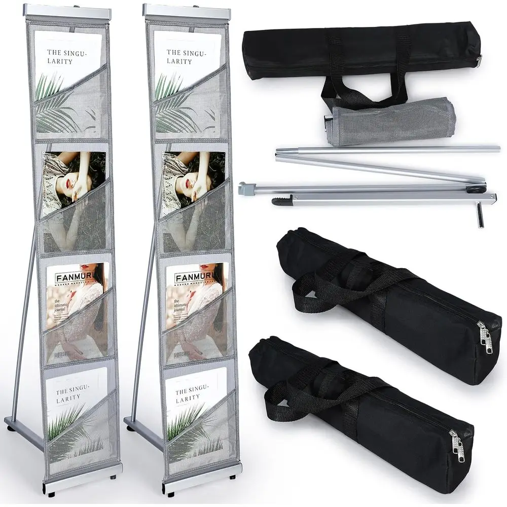 

2 шт. подставки для журналов/книг с 4 ключами, портативный складной сетчатый выставочный стенд с сумкой для переноски, Li