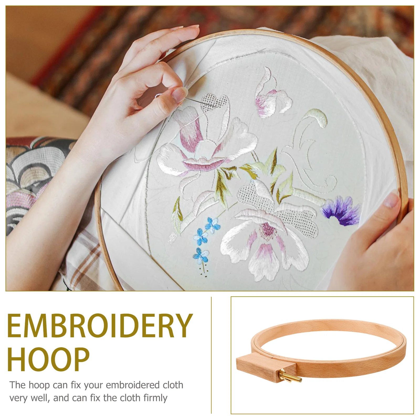 

21Cm Round Embroidery Hoop Wooden Craft Stitching Circle for DIY Cross Stitch Needlework Reusable Display Frame