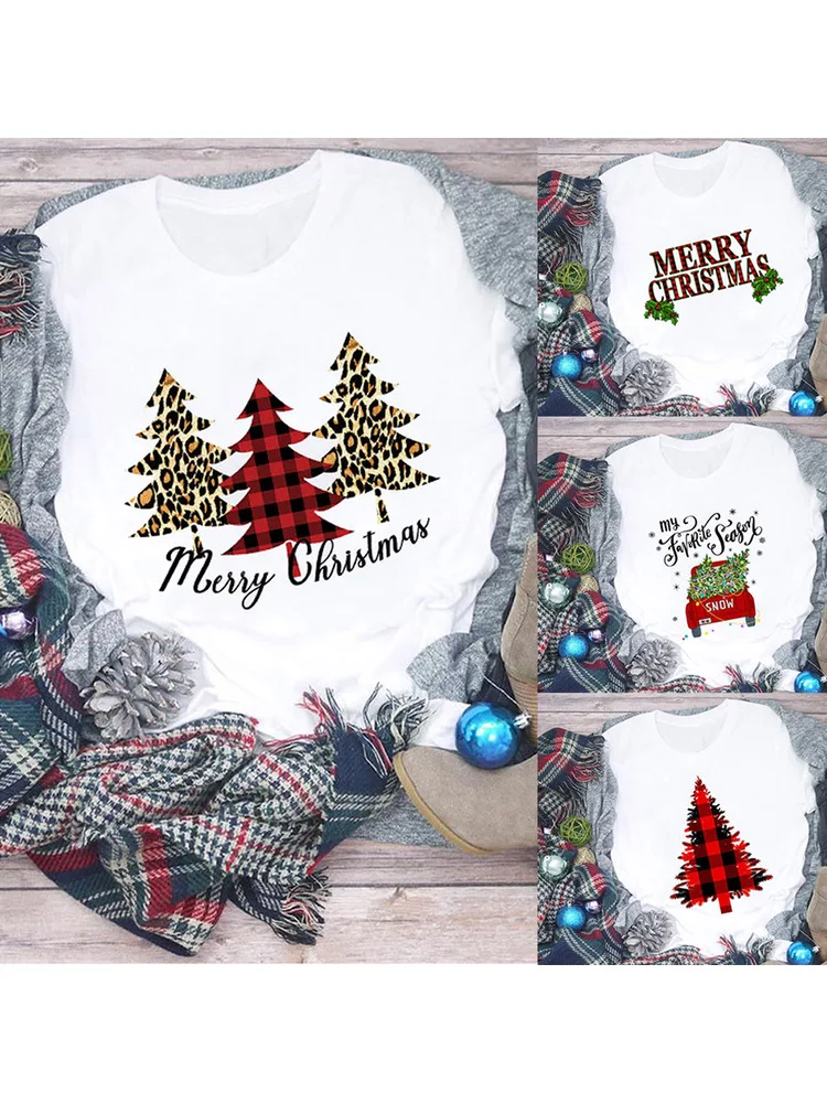 

Christmas Tree Print Tops Women 2020 Merry Christmas Harajuku T-shirt Aesthetic Graphic Party Tee Female Clothing Xmas Tees 2020