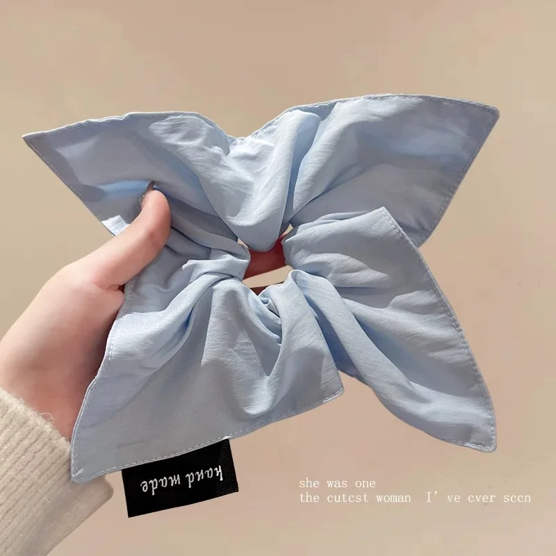 Simple Blue Striped Checkered Square Scarf Scrunchie, Elegant and Sophisticated Ponytail Hair Tie, Effortlessly Chic Hair Tie. view 6