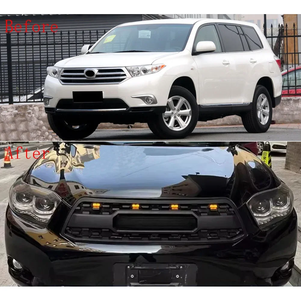 ABS racing grille For TOYOTA HIGHLANDER 2012-2014 grill modification front bumper grille with LED light accessories decoration