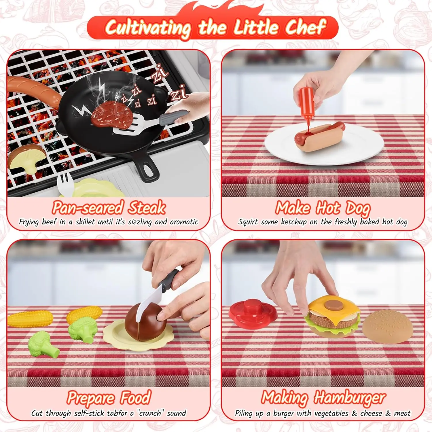 Kids Toys Kitchen Playset, BBQ Grill Playset , Pretend Play Food Toys Barbecue Cooking Game for Toddlers Boys Girls 3-5