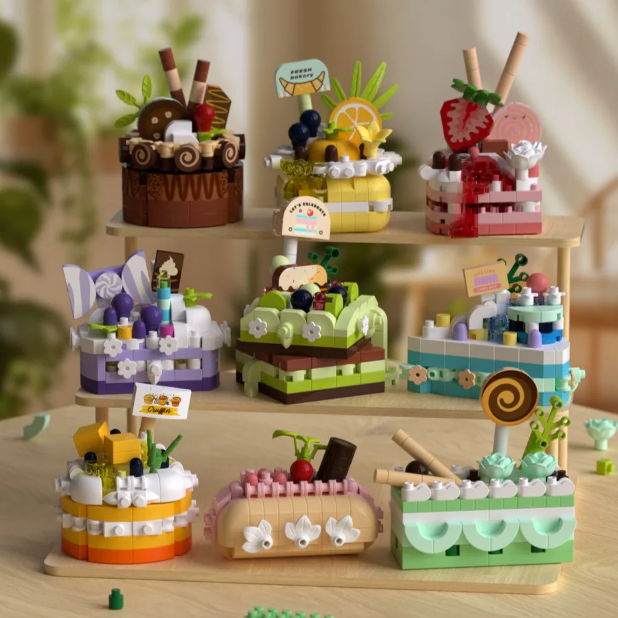 Cake Constructor Blocks Home Decoration Bouquet Food Candy Building Block Toy Assembly Toy Birthday Gift for Children Girl Adult