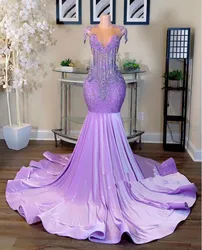 Lilac Purple Mermaid 2024 Prom Dress for Women Luxury Diamond Crystal Tassel Black Girl Birthday Runway Party Gown Gala