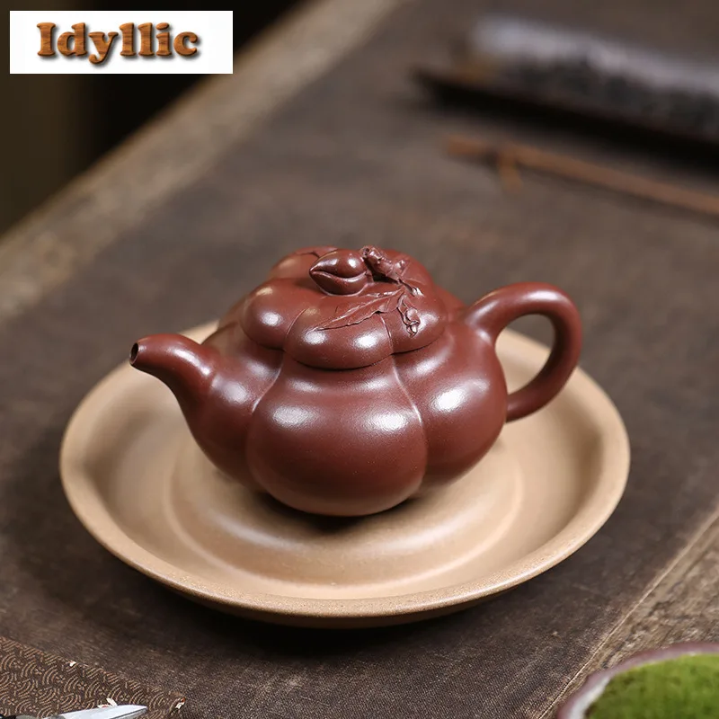 

200ml Handmade Yixing Purple Clay Teapots Master Handmade Rib Longevity Peach Pot Raw Ore Purple Mud Kettle Zisha Tea Set Craft