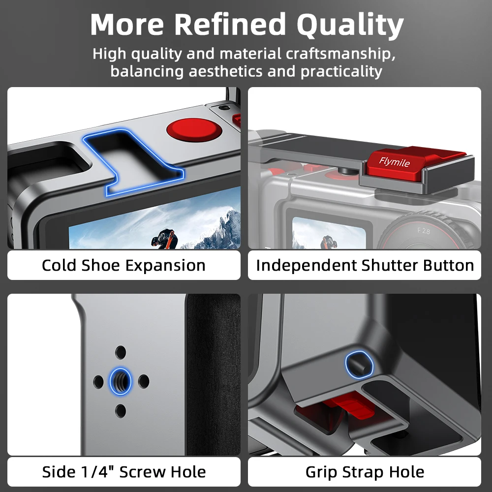 Suporte de metal para câmera de ação dji action 3/4/5 pro, proteção completa, liberação rápida, expansão de sapato, acessórios para câmera