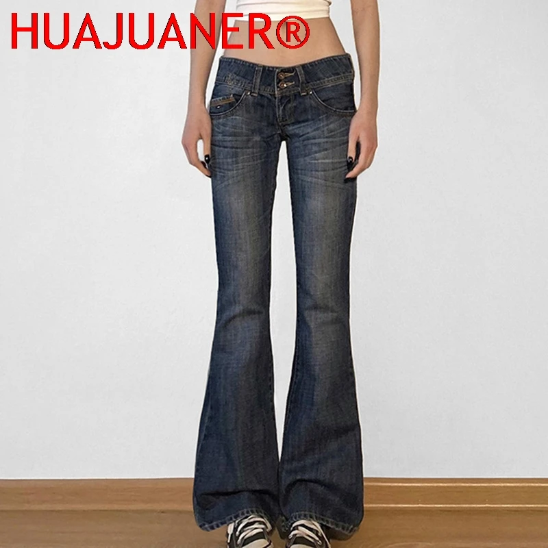 

Flare Pants Jeans Women Vintage Denim Trousers Low Waist Washed Distressed Pockets Female 2026 Streetwear Boot Cut Denims