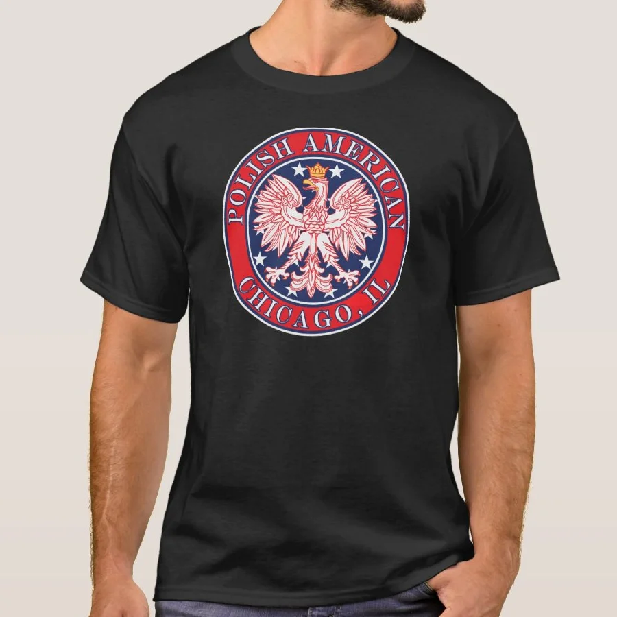 

America Chicago Illinois Circular Polish Eagle Emblem Seal T Shirt Short Sleeve Casual 100% Cotton O-Neck Summer Mens T-shirt