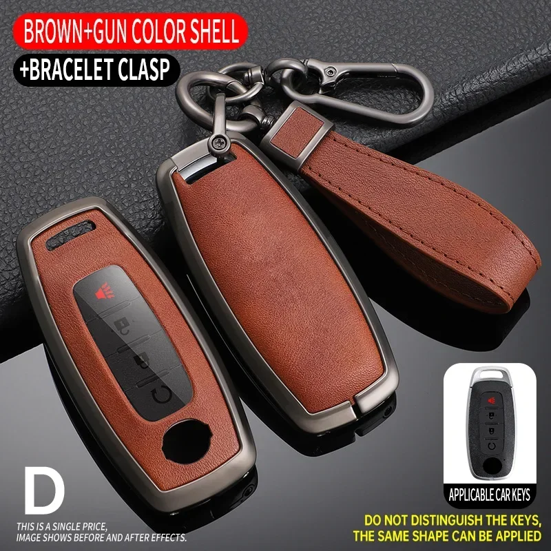 

Zinc Alloy Leather Car Shell For Nissan X-trail T33 Qashqai J12 Teana Altima Ariya 2022 2023 Key Case Cover Holder Keychain