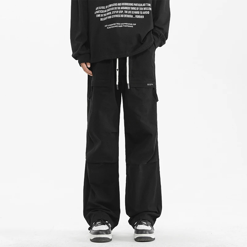 

【Mirrordust】2025 Spring and Autumn New Style Pure Cotton Simple Elastic Cargo Pants Loose Straight Outdoor Long Pants
