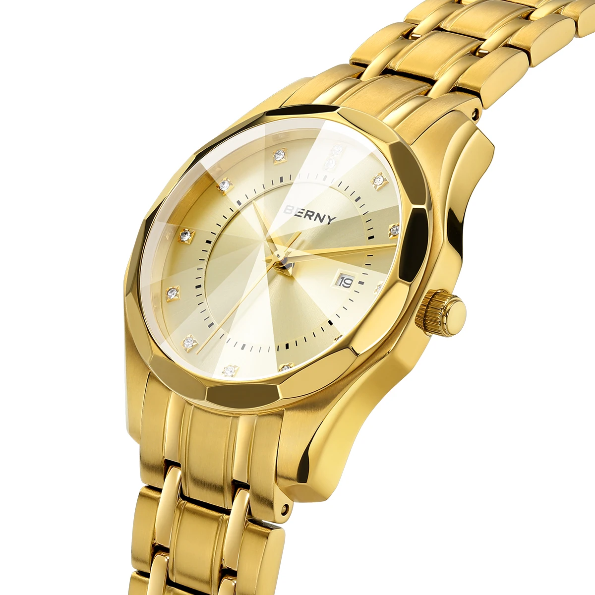 BERNY Watch for Women Wristwatch Waterproof Golden Clock Quartz Stainless Steel Fashion Men Ladies Watch