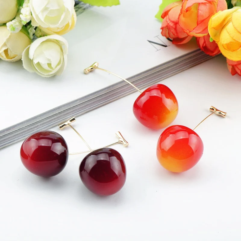 Ladies Fashion Jewelry Earrings Women Party and Holiday Decor Ear Stud Fresh Fruite Red Cherry Eardrops for Girls Gift