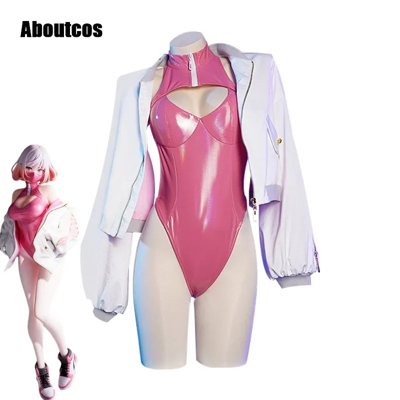 

Aboutcos girl Kevin cosplay costume women sexy PU leather jumpsuits coat cute bunny girl uniform Halloween party clohtes