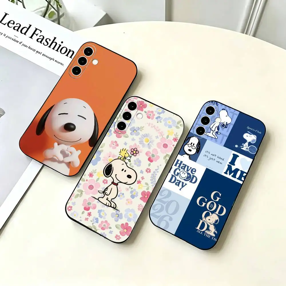 Lovely cute S-Snoopy-y Phone Case For Samsung A73 20,21s,22,31,32,52,53,72 Soft Black Shell