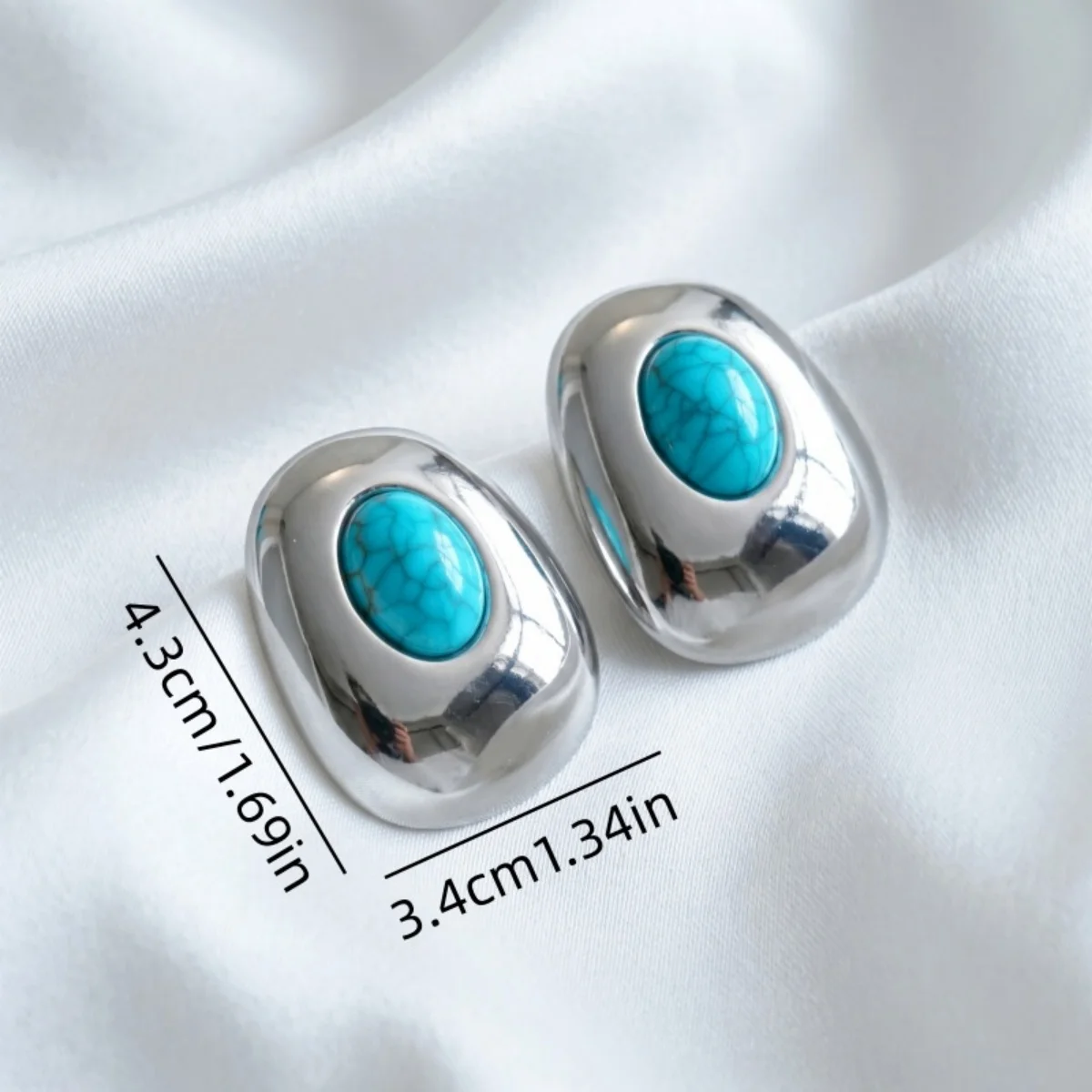 Vintage Imitation Naturstein Unregelmäßiger Rahmen Ohrstecker für Frauen Mode Große Glatte Metall-Ohrringe Punk Party Schmuck – Detail 14
