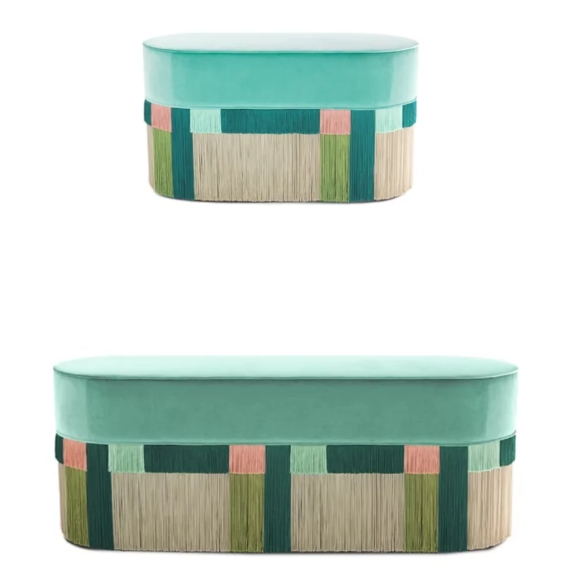 &Velvet Bench 70 85 130 Sizes with Colorful Fringes for Living Room Bedroom Apartment