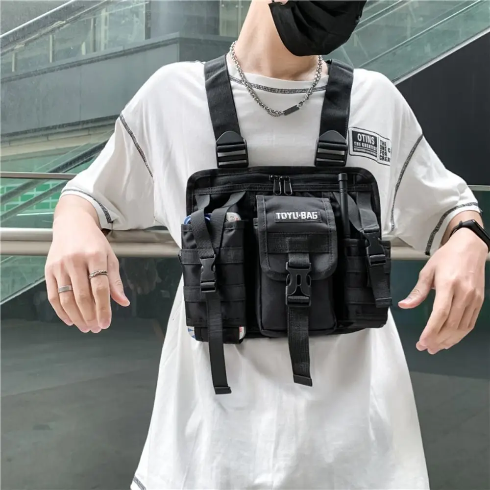Oxford Cloth Molle Chest Bag Reflective Streetwear Molle Shoulder Vest Bag Large Capacity with Adjustable Straps