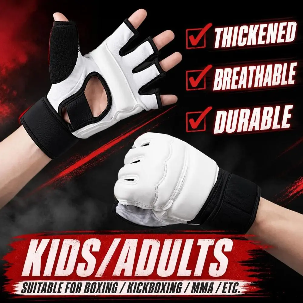 Breathable Taekwondo Hand Guards Half Finger Adjustable Boxing Gloves Padded Shock Absorbing Sparring Training Gloves