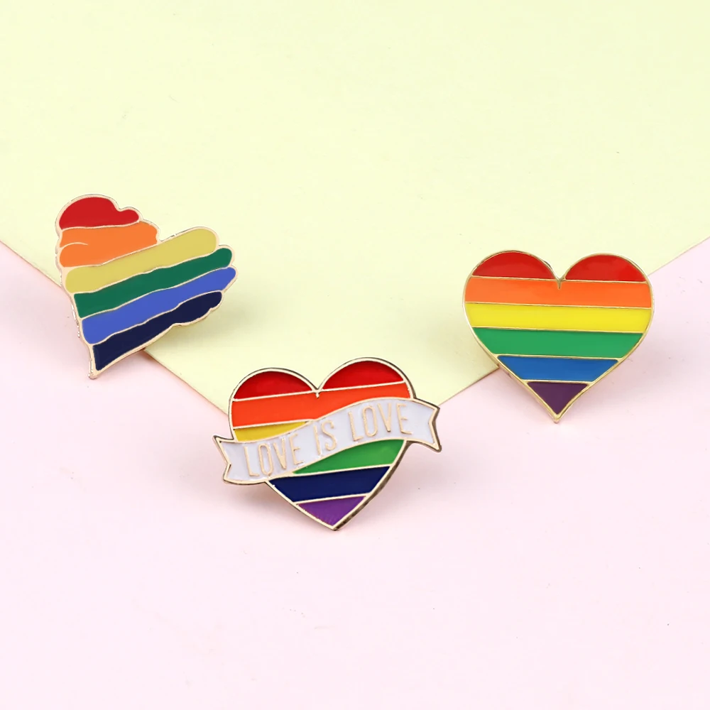 Love is Love LGBT Heart Shape Enamel Pins Gay Lesbian Rainbow Brooches High Quality Coat Lapel Pin Badge Jewelry Gift for Friend