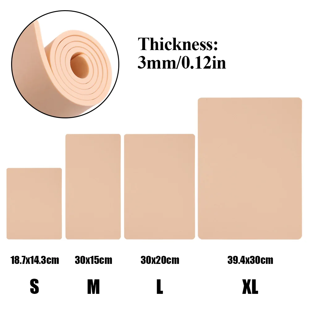 3mm Tattoo Practice Skin S/M/L/XL 4 Sizes Double-Sided Blank Artificial Synthetic Fake Tattoo Skin for Tattoo Accessories