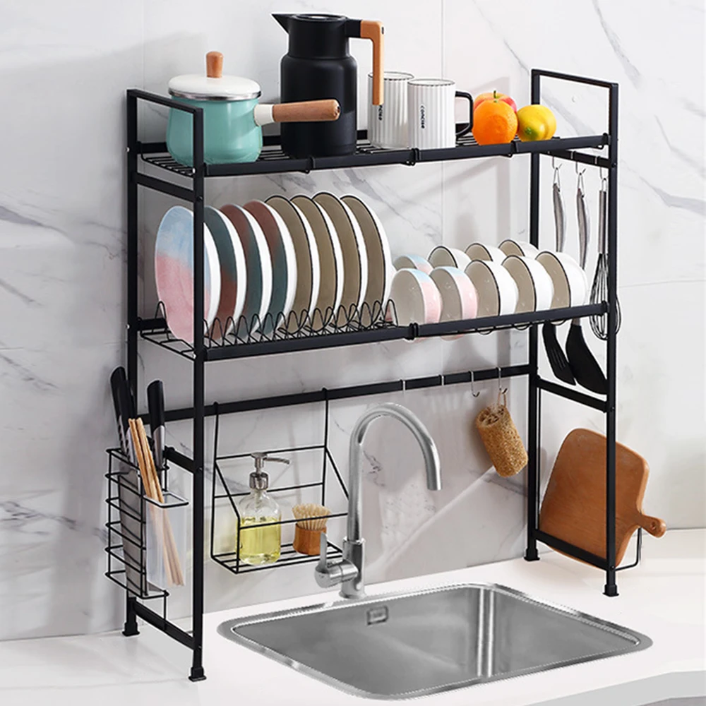 Kitchen Rack, Drying Rack for Kitchen Counter, Double Layer Stainless Steel 65cm Space Saving Large Capacity Organizer for Dish Bowl Utensil