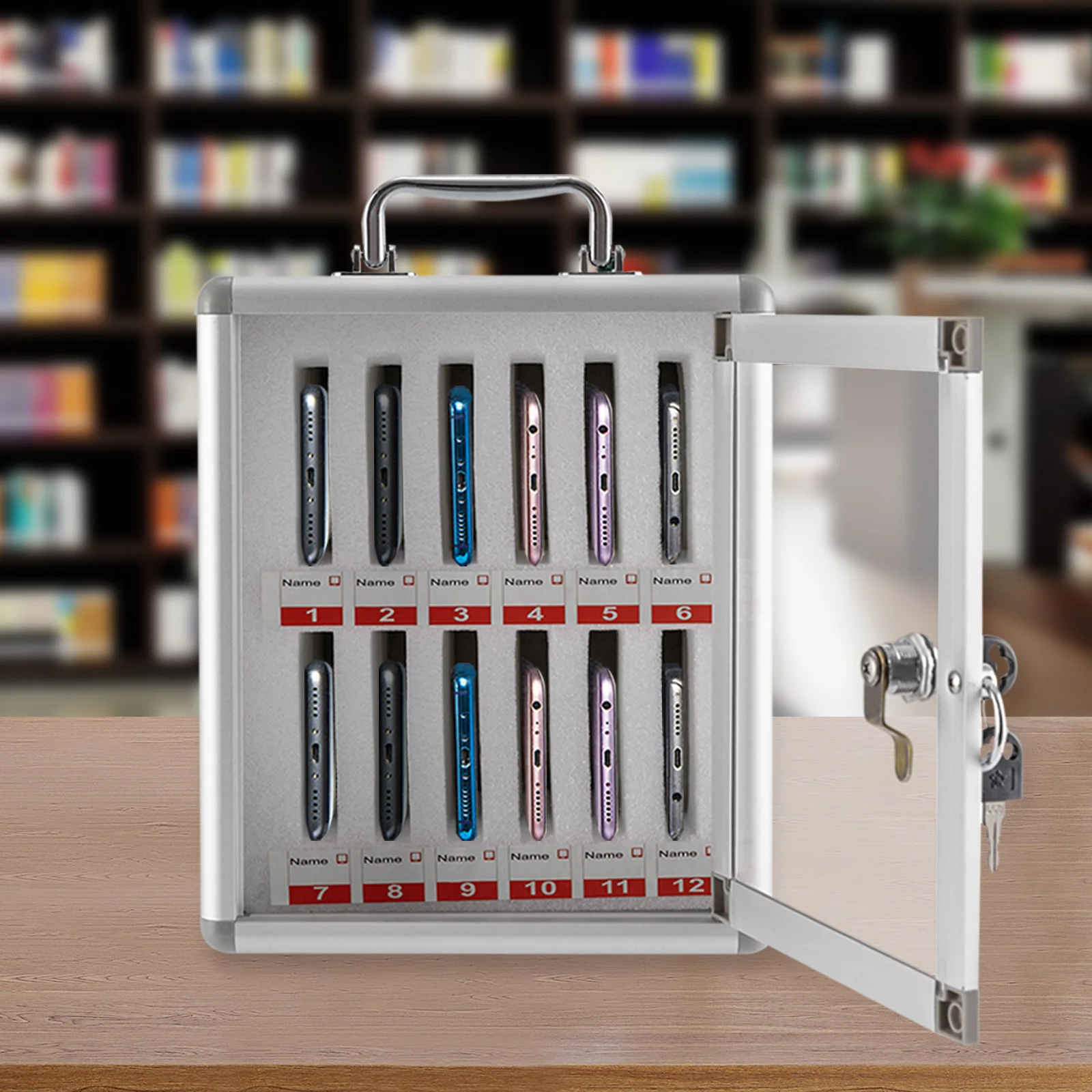 

Aluminum Alloy Cell Phones Lock Box Cell Phone Storage Cabinet with Safety Lock Wall Cellphone Locker for Classroom Cell Phone