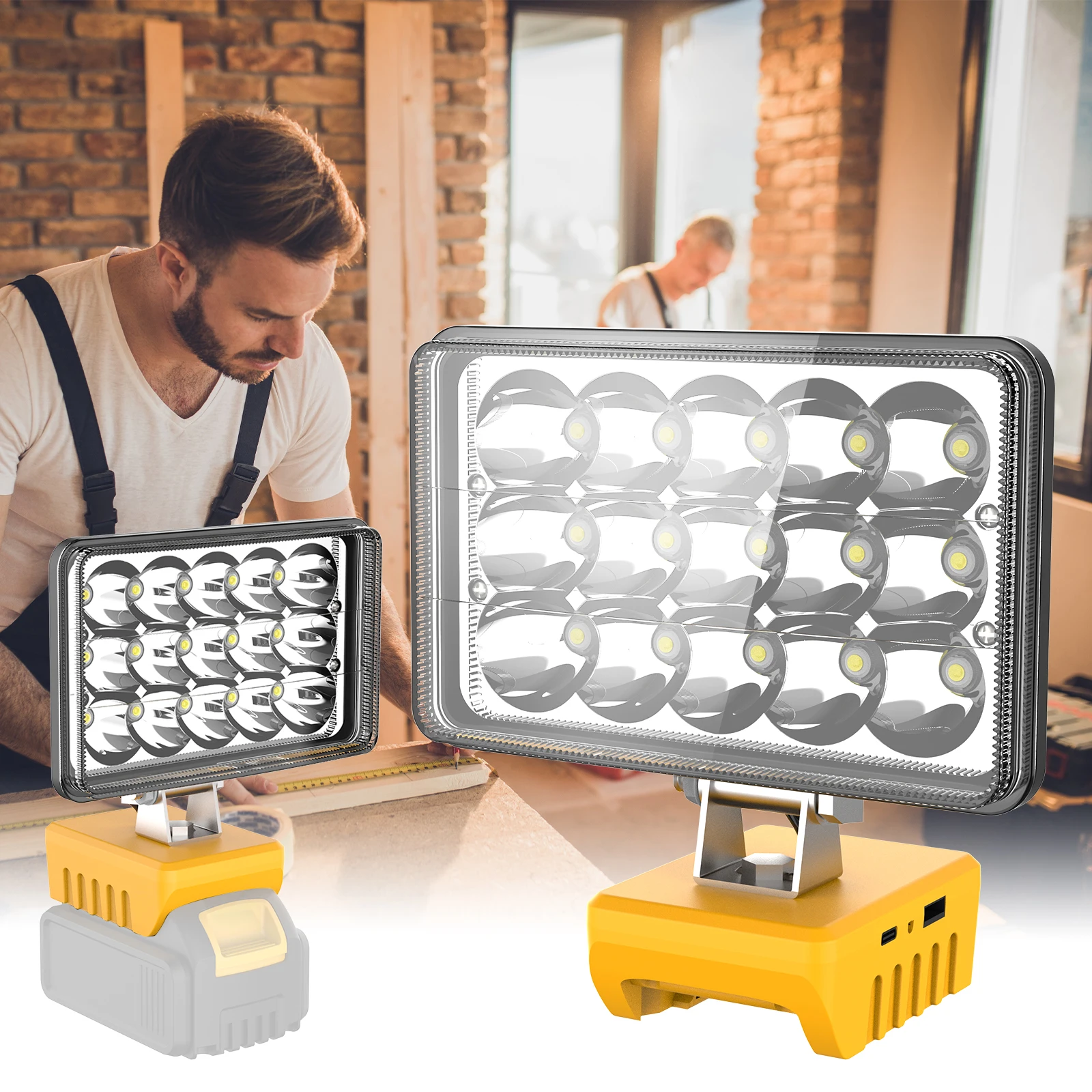 5000-20000LM High Power LED Beads LED Work Light Cordless Work Light Adjustable Base Rechargeable LED Flood Light for DeWalt