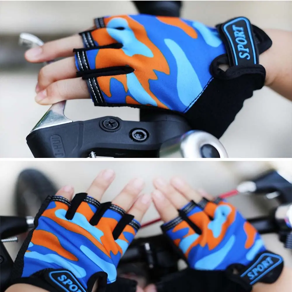 

Outdoor Skating Anti-sweat Elastic Non-slip Half Finger Golves Children Cycling Gloves Riding Equipment Camouflage Bike Mittens