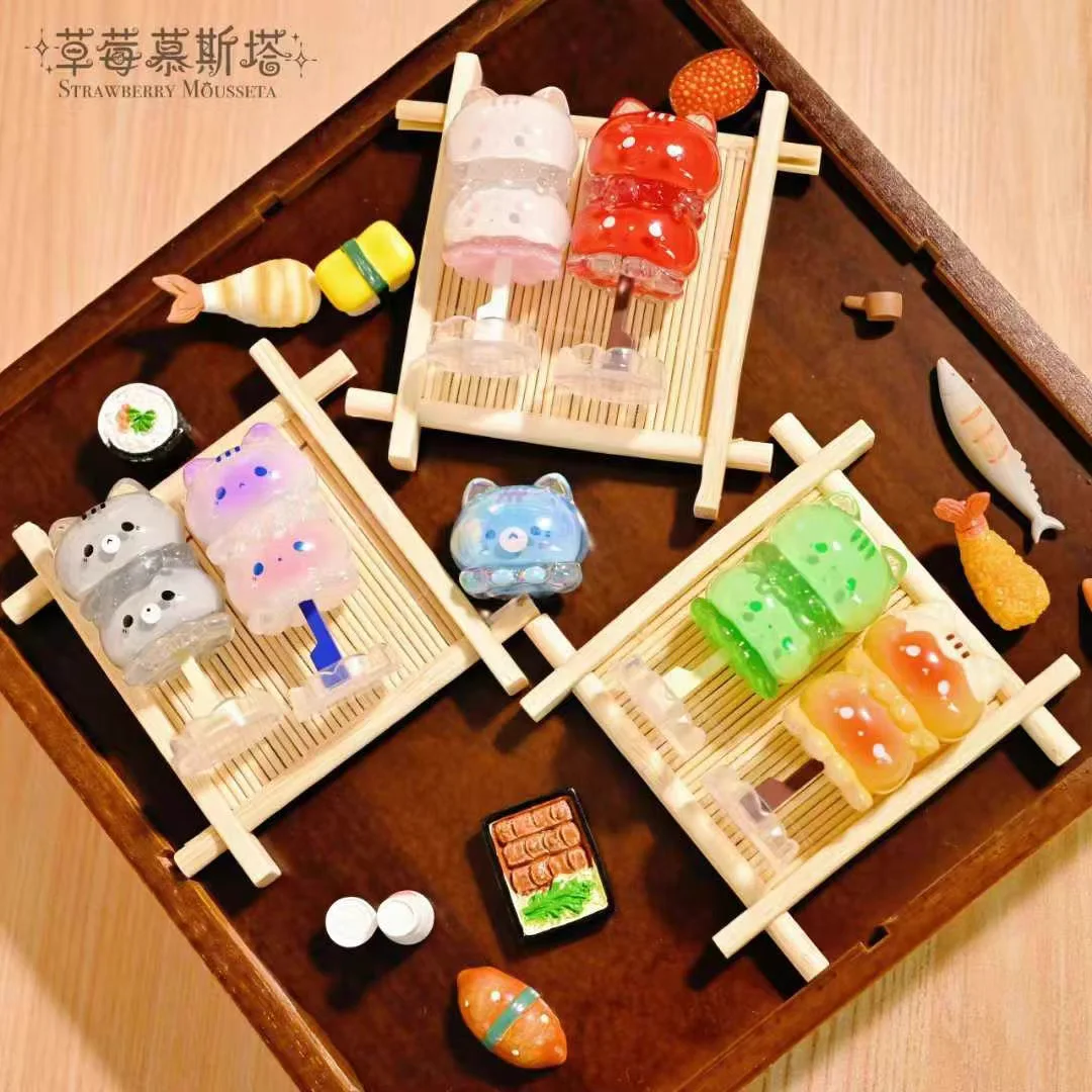 Caja ciega Oden de caramelo, polvo, Mustaa de fresa, 'Meow Meow', cuentas adorables, juguete coleccionable, figura temática de Anime
