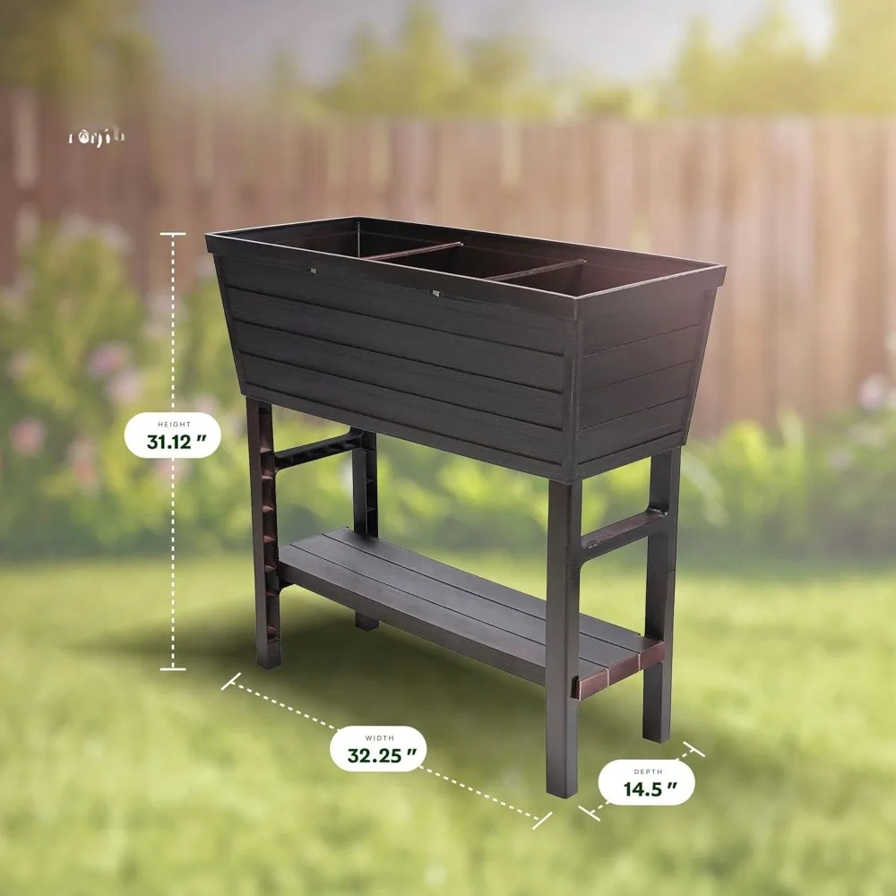 14,5 x 32,25 x 31,12 cala Podwyższona skrzynka na sadzarkę, podwyższone i odporne na warunki atmosferyczne łóżko ogrodnicze z tkanej wikliny z nogami i otworem odpływowym