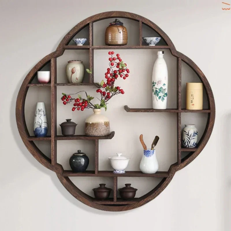 Plum Blossom Antique Frame Chinese Style Classic Wall Hanging Solid Wood Barrier Display Holder Vintage Teapot Storage Rack