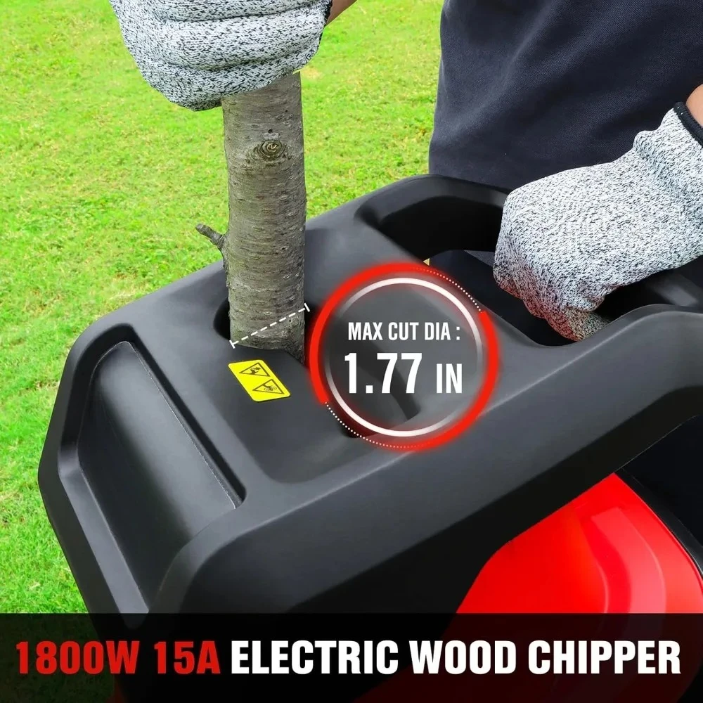 Garden Mulcher Composting Yard Waste Branch Crusher 4500 RPM Silent 15 Amp Electric Wood Chipper Shredder Brushless Motor