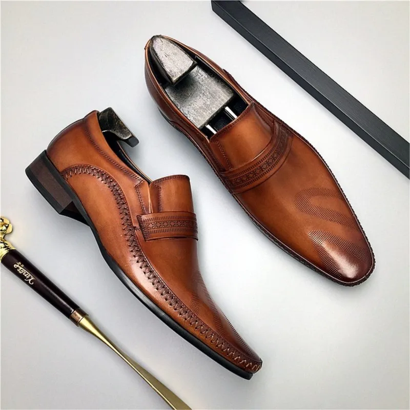 

HKDQ Black Wingtip Men Oxford Shoe High Quality Men Loafers Shoes Genuine Leather Handmade Formal Wedding Slip On Dress Shoes