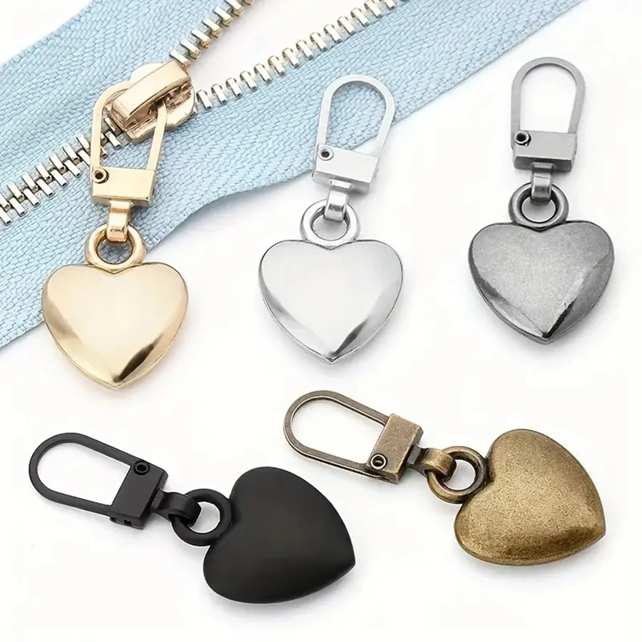 

5pcs Detachable Metal Heart Zipper Pullers Shape Zipper Sliders Head Zipper Pull Tab DIY Sewing Zippers Repair Kits