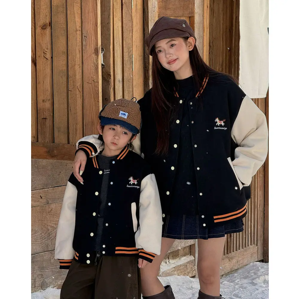 冬韓国スタイル家族マッチングジャケット男の子女の子親子フリース裏地コート暖かい服家族写真撮影ホリデーギフト