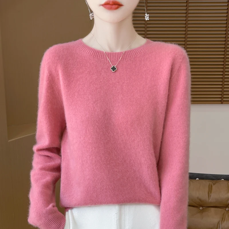 

(super discount) 100% Pure Wool Sweater Women's O-Neck Casual Simple Knit Pullover Long Sleeve Autumn Winter Soft Warm Base Coat