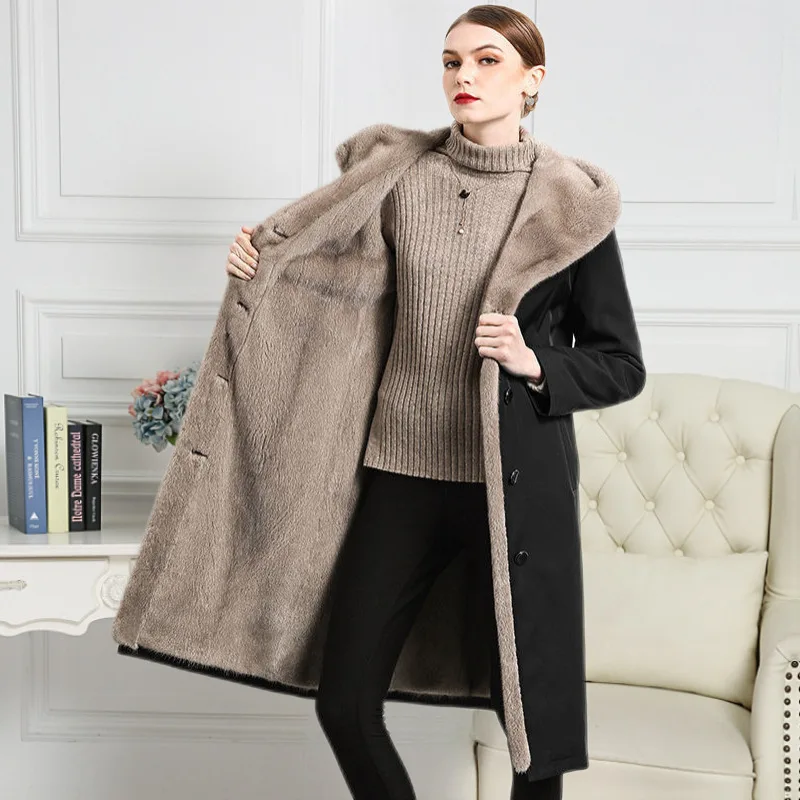 

Women's Mid-Length Faux Fur Coat with Inner Liner Knee-High Sle Plu Jaet Ele Design Thiened Cotton Outerwear