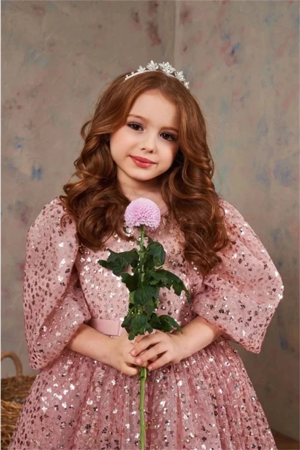 Shiny Flower Girl Dresses for Wedding Puff Sleeves Sequins Tea Lenght Kids Birthday Party Dress First Communion Ball Gown Custom