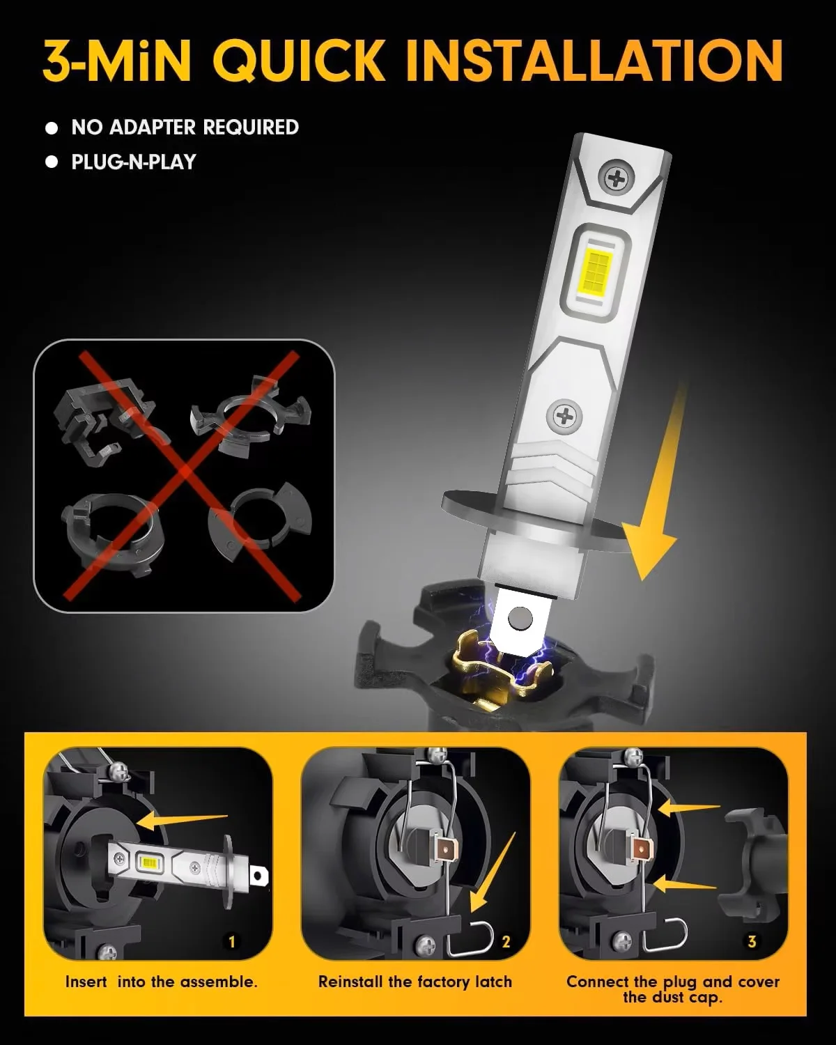 2X Mini H1 LED Headlight CSP Fanless Wireless 6000K Car Light Bulb DRL 12V Plug And Play Auto Light