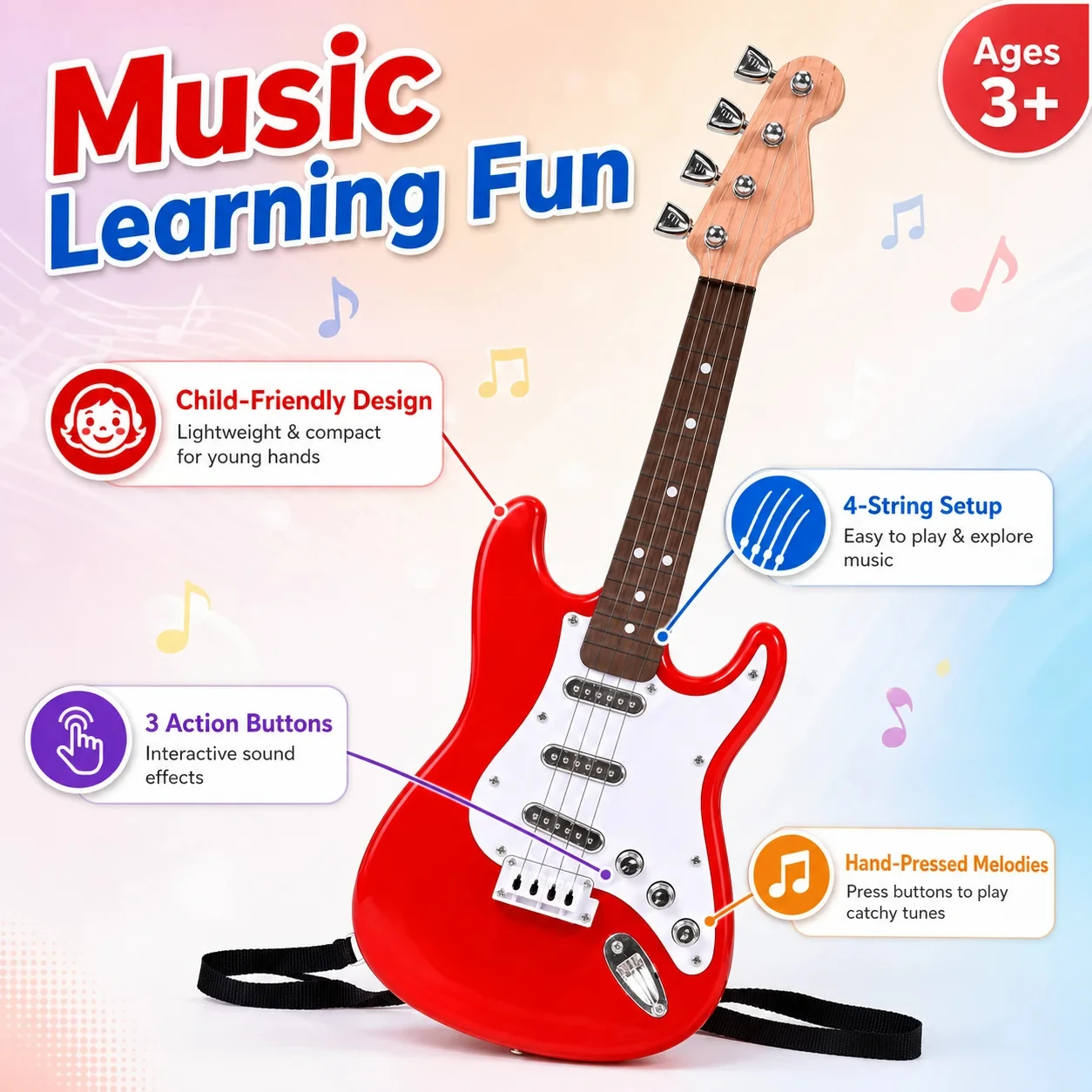 Kids Electric Guitar Toy - 4-S - Musical Instrument Drawing review and price