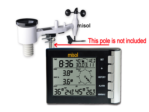Misol/ Professional Weather Station Wind Speed Wind Direction Temperature Humidity Rain 433Mhz, MS-WH-5300