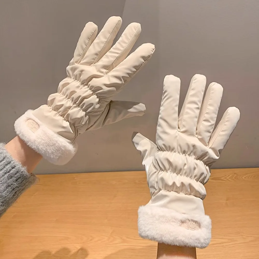 Fleece Lined Winter Gloves Thickened Women Windproof Waterproof Cold Proof Electric Motorcycle Riding Touchscreen
