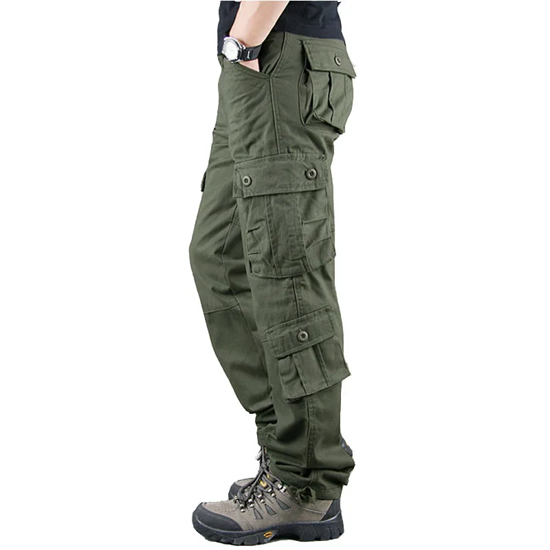 Imagem -04 - Calça Cargo de Algodão Multi Bolso Masculina Calça Casual Reta Macacão Militar Tático Tamanho Grande Trabalho 2844 Primavera Outono