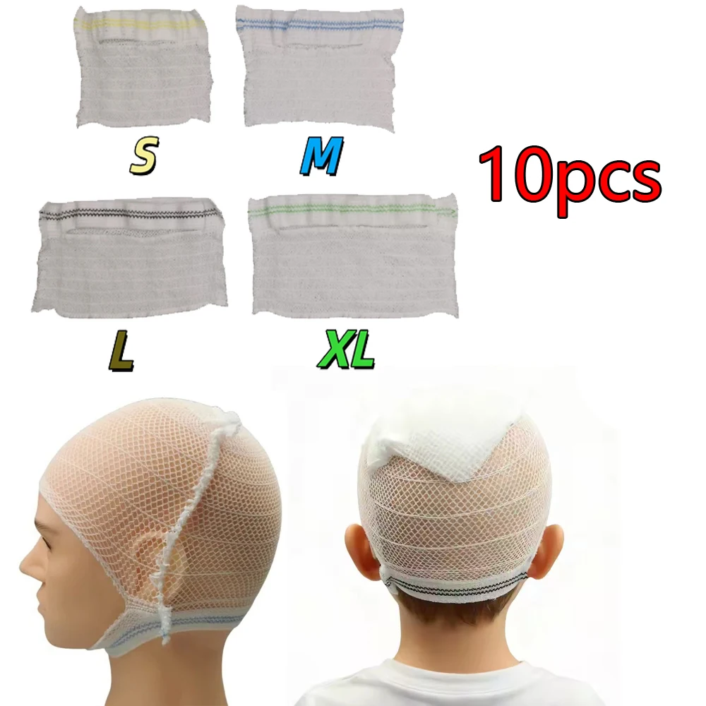 10pcs Elastic Head Fixed Mesh Cover High Elasticity Head Injuries Postoperative Nursing Bandage Cap Mesh Cap