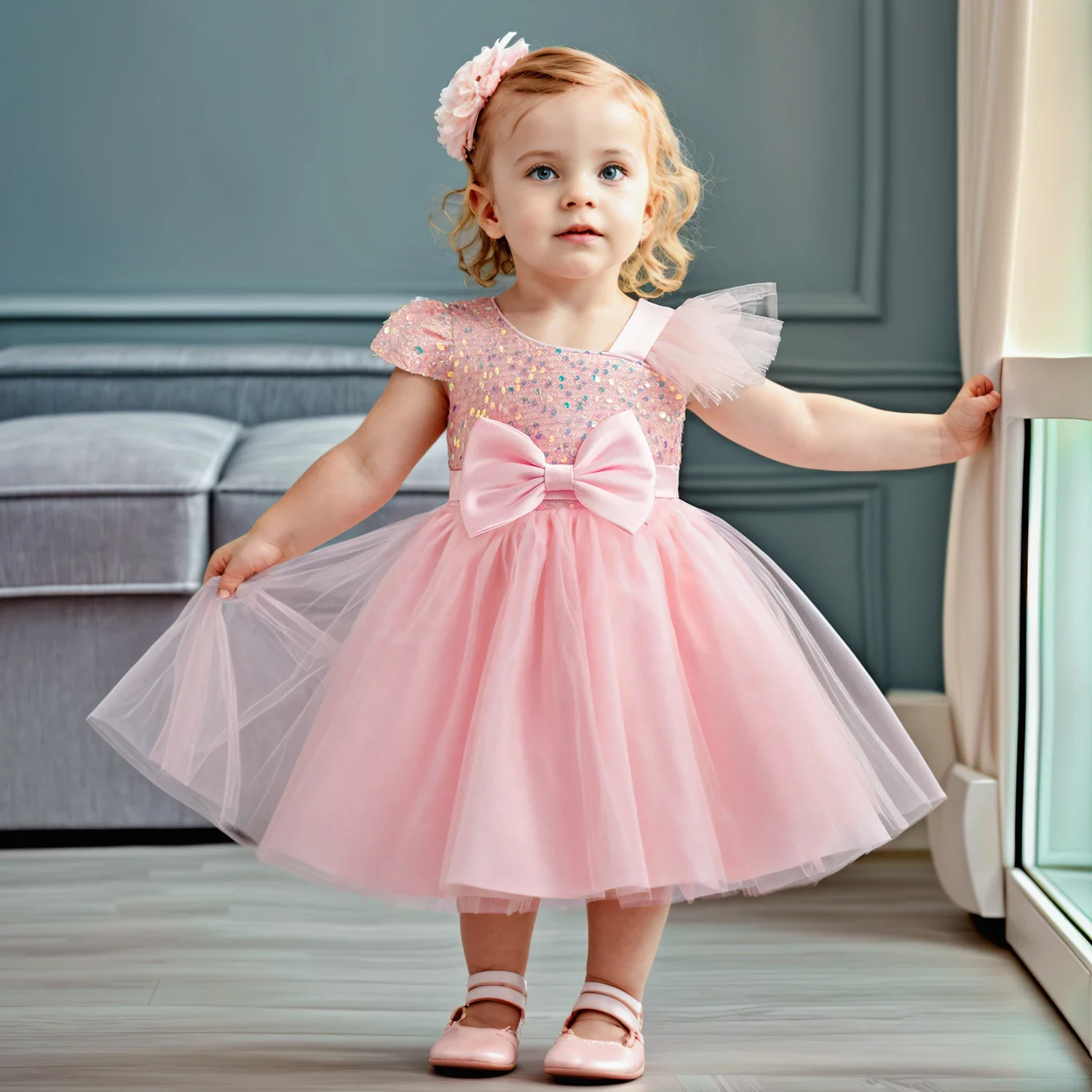 Baby Girl Party Dress Summer New Mesh Children\'s Christmas Party Dresses Toddler Kids 1st Birthday Baptism Gown Bridesmaid Dress