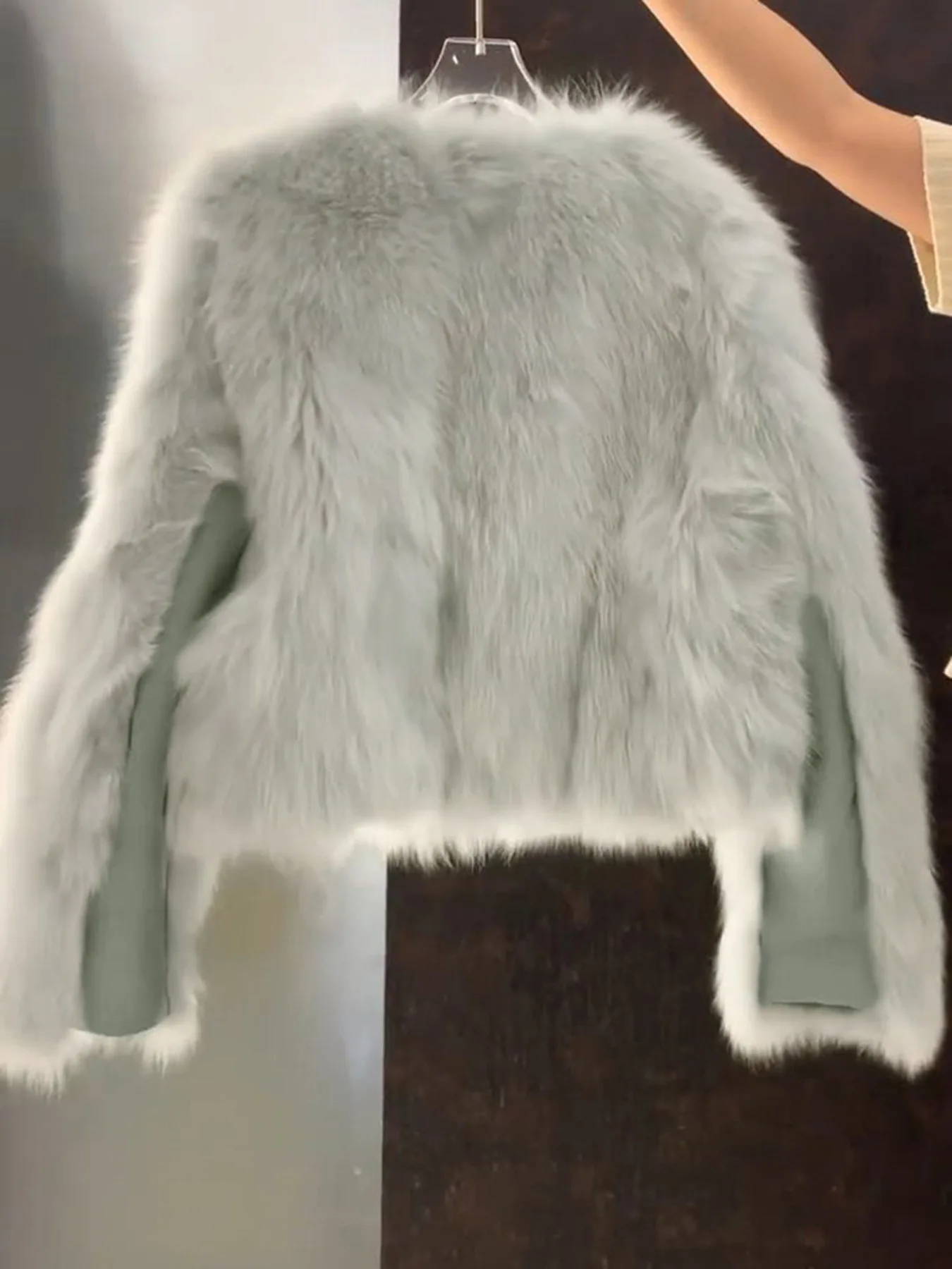 Faux Fur Khaki Coats Womens Lambswool Slim Evening Mother Down Panelled Extended Buttoned Split Pure Medium-Length Thermal Lined