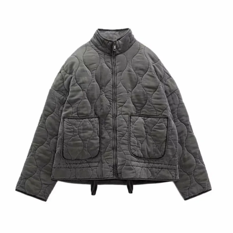 

Autumn Winter New Women Cotton Jacket Loose Quilting Cotton Stand-up Collar Female Coat