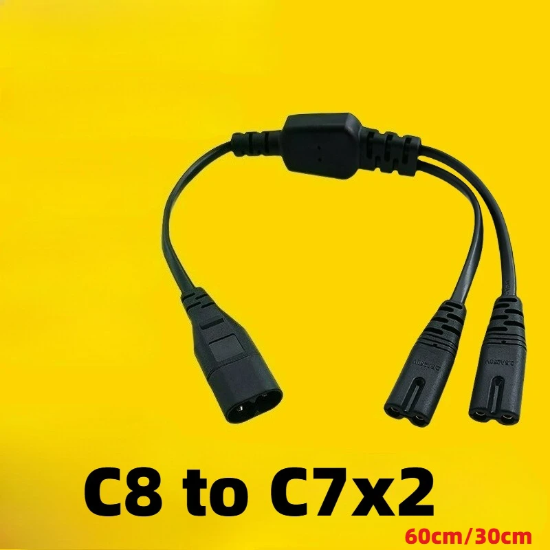 1PC IEC 320 C8 2Pin Male To 2 X C7 Female Y Split Power Cable about IEC 320 C7 To C8 Extension Cords C8 Male To C7 Female